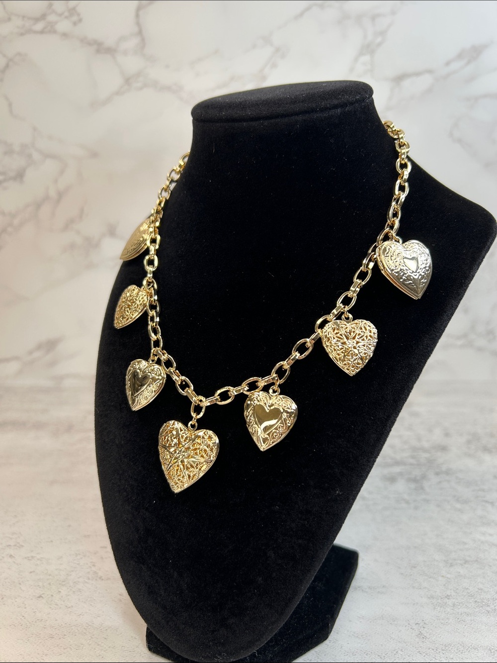 Park Lane Charmed 7 lockets Gold Heart Charm Statement Necklace - Picture 4 of 5